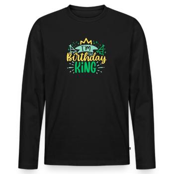 Je suis le roi de l’anniversaire - T-shirt manches longues Premium bio Homme - noir - Devant - Nico (187cm)
