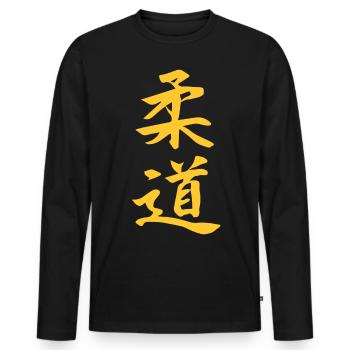 Judo Kanji Design in yellow - Men's Premium Organic Long Sleeve Shirt - black - Front - Nico (187cm)