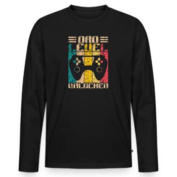 Gaming Gamer Papa Dad Level Unlocked Geschenkidee - Männer Premium Bio Langarmshirt - Schwarz - Vorne - Nico (187cm)