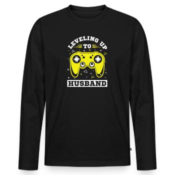 Gaming Gamer Ehemann Leveling Up To Husband - Männer Premium Bio Langarmshirt - Schwarz - Vorne - Nico (187cm)