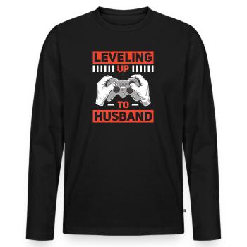 Gaming Gamer Ehemann Heirat Leveling Up To Husband - Männer Premium Bio Langarmshirt - Schwarz - Vorne - Nico (187cm)