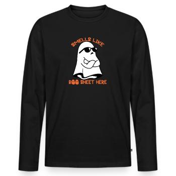 Halloween Ghost Funny Smells Like Boo Sheet Here - Men's Premium Organic Long Sleeve Shirt - black - Front - Nico (187cm)