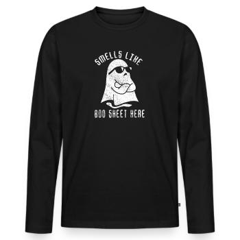 Halloween Ghost Funny Smells Like Boo Sheet Here - Men's Premium Organic Long Sleeve Shirt - black - Front - Nico (187cm)
