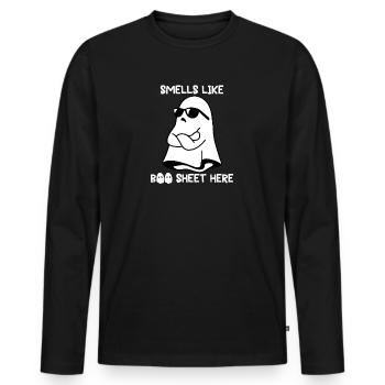 Halloween Ghost Funny Smells Like Boo Sheet Here - Men's Premium Organic Long Sleeve Shirt - black - Front - Nico (187cm)