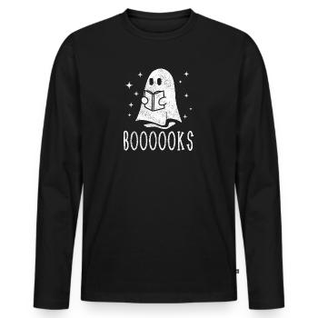 Halloween Professeur Étudiant Bookish Boooooks Fantôme - T-shirt manches longues Premium bio Homme - noir - Devant - Nico (187cm)