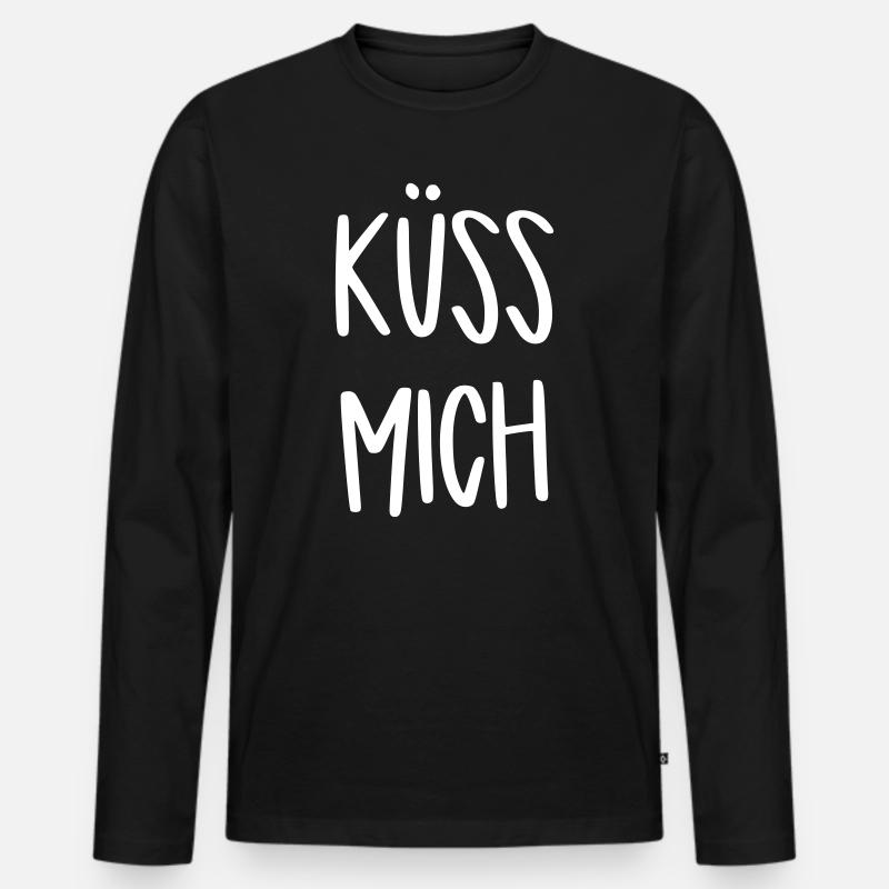 küss mich - Männer Premium Bio Langarmshirt - Schwarz
