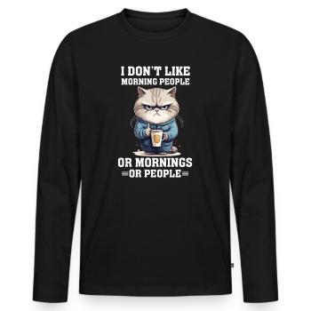 i dont like morning people Cat coffee - Männer Premium Bio Langarmshirt - Schwarz - Vorne - Nico (187cm)