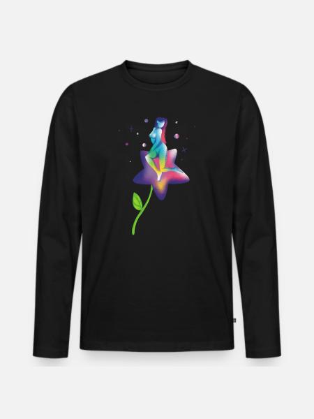 Regenbogenstern-Blüte - Männer Premium Bio Langarmshirt - Schwarz