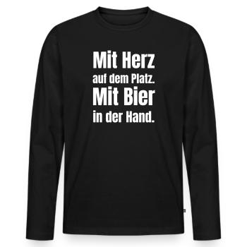 With heart on the pitch. With beer in hand. - Men's Premium Organic Long Sleeve Shirt - black - Front - Nico (187cm)