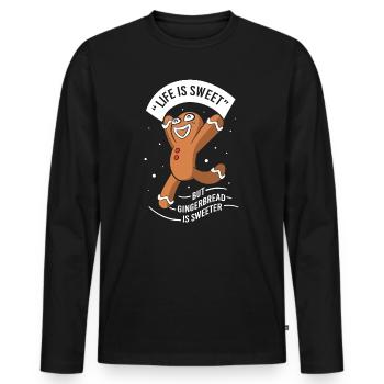 Bonhomme en pain d'épices de Noël en pain d'épices - T-shirt manches longues Premium bio Homme - noir - Devant - Nico (187cm)