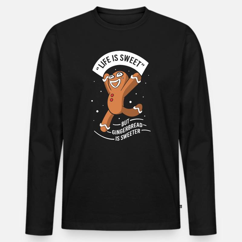 Lebkuchen Weihnachten Lebkuchenmann Gingerbread - Männer Premium Bio Langarmshirt - Schwarz