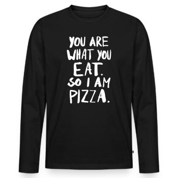 Je suis Pizza - Drôle de nourriture de fête dicton design - T-shirt manches longues Premium bio Homme - noir - Devant - Nico (187cm)