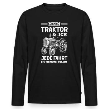 Mein Traktor und ich jede Fahrt ein kleiner Urlaub - Männer Premium Bio Langarmshirt - Schwarz - Vorne - Nico (187cm)
