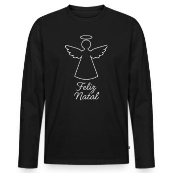 Feliz Natal Engel, weihnachtlicher Engel - Männer Premium Bio Langarmshirt - Schwarz - Vorne - Nico (187cm)