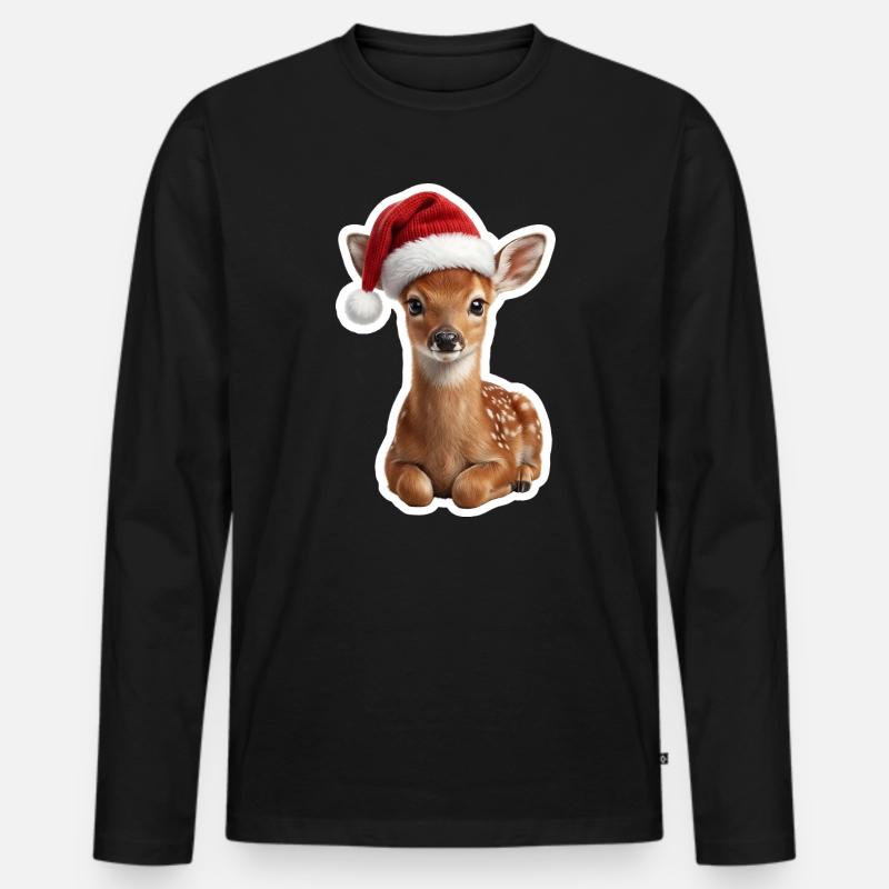Scheues Rehkitz im Weihnachtswald - Männer Premium Bio Langarmshirt - Schwarz