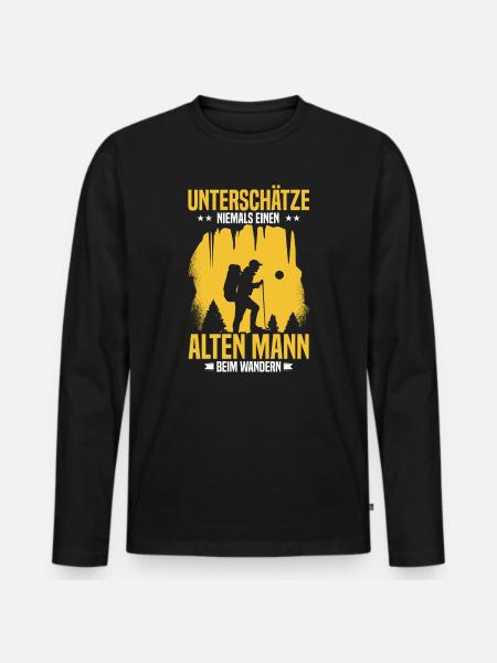 Never underestimate old man hiking - Men's Premium Organic Long Sleeve Shirt - black