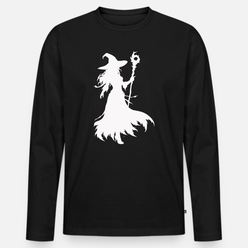 Silhouette di strega con bastone - Maglia a manica lunga ecologica premium da uomo - nero