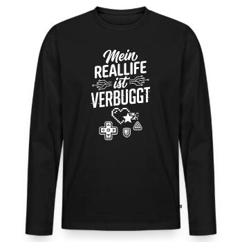 Real Life ist Verbuggt Gamer Spruch - Männer Premium Bio Langarmshirt - Schwarz - Vorne - Nico (187cm)