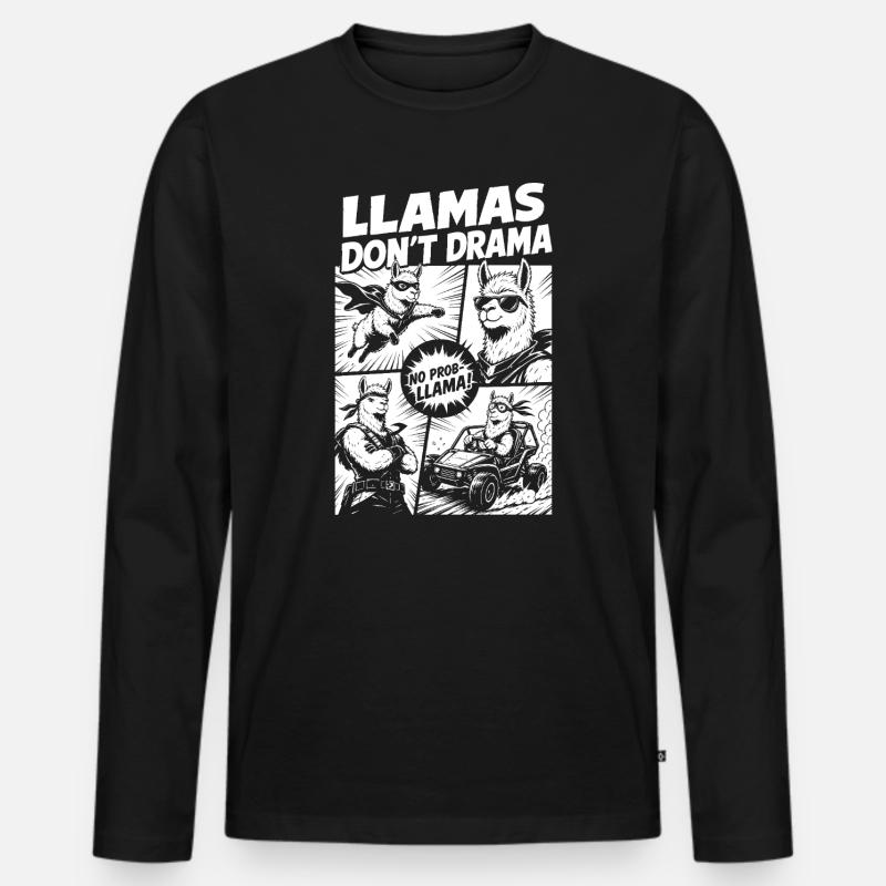 Llama Mode Action Comic - Männer Premium Bio Langarmshirt - Schwarz