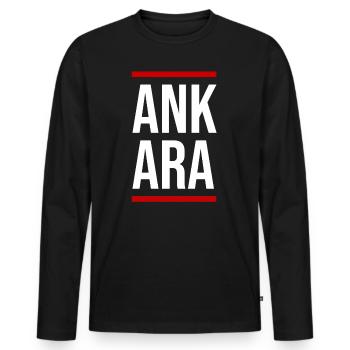 Ankara Fettblocktypografie - Männer Premium Bio Langarmshirt - Schwarz - Vorne - Nico (187cm)