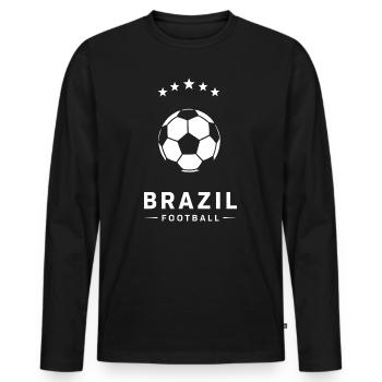 Emblème de football brésilien sur fond noir - T-shirt manches longues Premium bio Homme - noir - Devant - Nico (187cm)