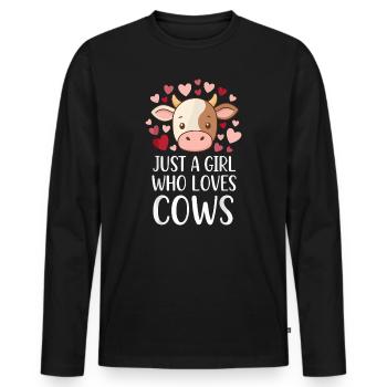 Dessin animé de la fille amoureuse des vaches - T-shirt manches longues Premium bio Homme - noir - Devant - Nico (187cm)