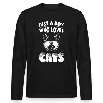 Garçons Chats Amoureux - T-shirt manches longues Premium bio Homme - noir - Devant - Nico (187cm)