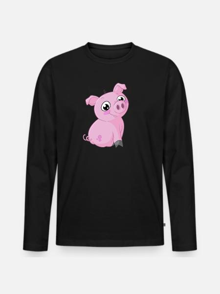 Süßes Comic Schweinchen - Männer Premium Bio Langarmshirt - Schwarz