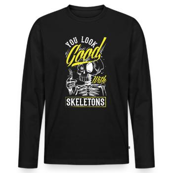 You Look Good With Skeleton's Dark Goth - Men's Premium Organic Long Sleeve Shirt - black - Front - Nico (187cm)