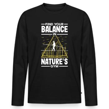 Find your balance in nature's gym - Men's Premium Organic Long Sleeve Shirt - black - Front - Nico (187cm)