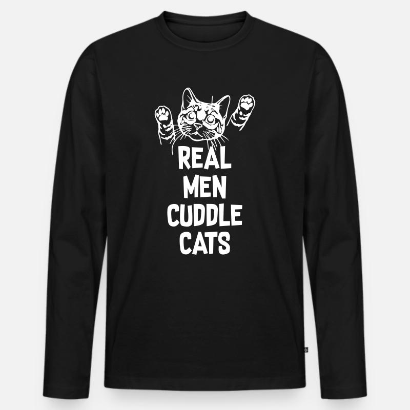 Real Man Cuddle Cats - Männer Premium Bio Langarmshirt - Schwarz