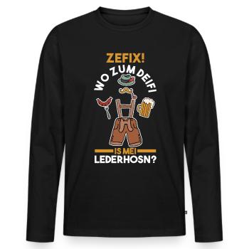 Trachten München Dirndl - Männer Premium Bio Langarmshirt - Schwarz - Vorne - Nico (187cm)