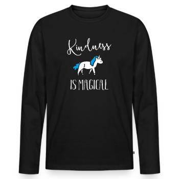 Kindness Is Magical Unicorn Saying - Men's Premium Organic Long Sleeve Shirt - black - Front - Nico (187cm)