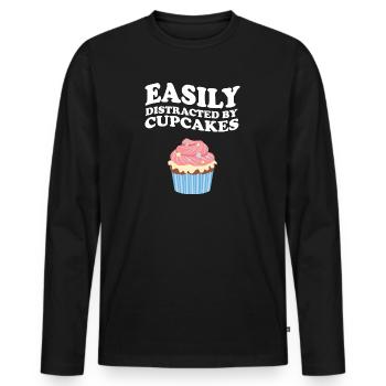 Easily Distracted By Cupcakes - Men's Premium Organic Long Sleeve Shirt - black - Front - Nico (187cm)