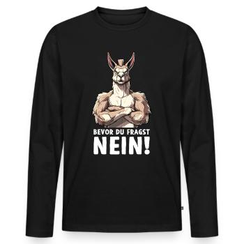 Alpaca Llama Andes South America Before you ask No - Men's Premium Organic Long Sleeve Shirt - black - Front - Nico (187cm)