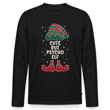 mignon mais psycho elfe partenaire cadeau de Noël - T-shirt manches longues Premium bio Homme - noir - Devant - Nico (187cm)