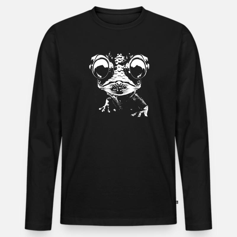 Gecko, Roboter, Cyborg, Brille, Echse, Tier, Humor - Männer Premium Bio Langarmshirt - Schwarz