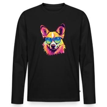 Corgi dog wearing sun glasses - Men's Premium Organic Long Sleeve Shirt - black - Front - Nico (187cm)