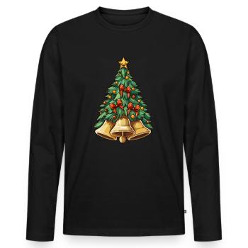 Weihnachtsbaum mit Glocken plus Deko - Männer Premium Bio Langarmshirt - Schwarz - Vorne - Nico (187cm)
