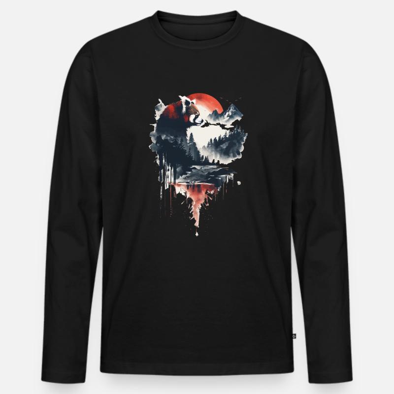 Roter Panda - Männer Premium Bio Langarmshirt - Schwarz