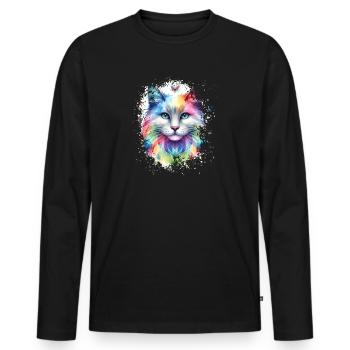 Chats colorés Oeuvre - T-shirt manches longues Premium bio Homme - noir - Devant - Nico (187cm)