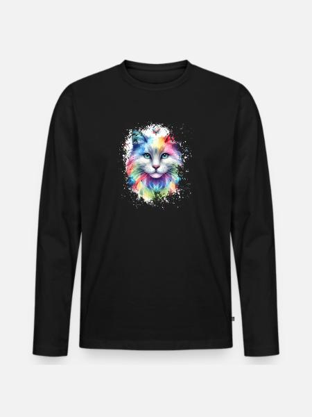 Buntes Katzen Kunstwerk - Männer Premium Bio Langarmshirt - Schwarz