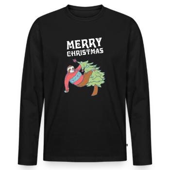 Merry Christmas Faultier Weihnachten Baum - Männer Premium Bio Langarmshirt - Schwarz - Vorne - Nico (187cm)