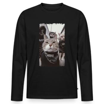 Gangster Katzen Streetwear Cooles Katzenmotiv - Männer Premium Bio Langarmshirt - Schwarz - Vorne - Nico (187cm)