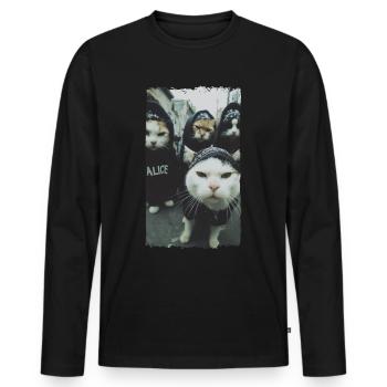 Gangster Katzen Streetwear Cooles Katzenmotiv - Männer Premium Bio Langarmshirt - Schwarz - Vorne - Nico (187cm)