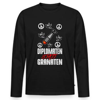 NO WAR - Männer Premium Bio Langarmshirt - Schwarz - Vorne - Nico (187cm)
