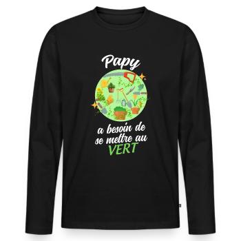 Papy au vert idée Cadeau Marrant Homme Jardin - T-shirt manches longues Premium bio Homme - noir - Devant - Nico (187cm)