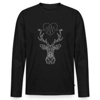 Heartbeat with heart and deer antlers Deer antlers - Men's Premium Organic Long Sleeve Shirt - black - Front - Nico (187cm)