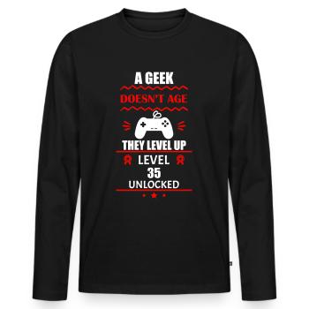 Niveau 35 débloqué - T-shirt amusant pour le 35e anniversaire - T-shirt manches longues Premium bio Homme - noir - Devant - Nico (187cm)