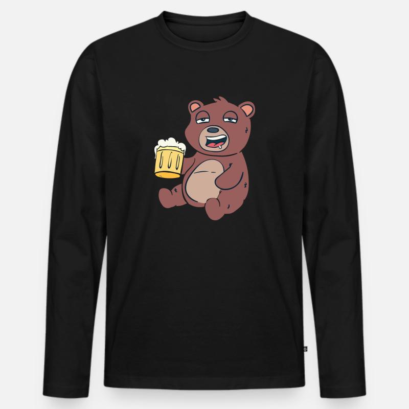 Bär mit Bier - Männer Premium Bio Langarmshirt - Schwarz